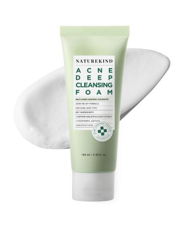 NATUREKIND Acne Deep Cleansing Foam, Formulated with Salicylic Acid for Acne Prone Skin, Daily Acne Face Wash for Removing Sebum and Dead Cells, Korean Skin Care, 100ml, 3.38 fl. oz.