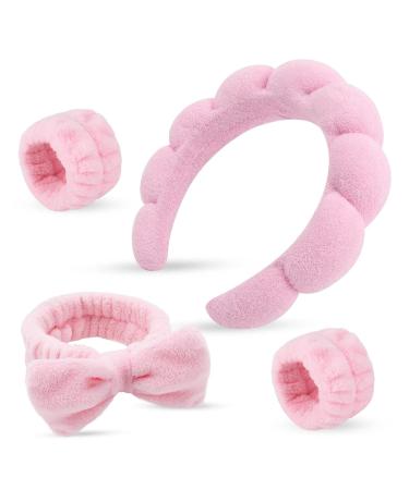 Hair band Cosmetics headband wrist wash spa headband slimming hair band skin care head bands Terry fabric bubbles hair band For face washing removal yoga sport shower (pink)