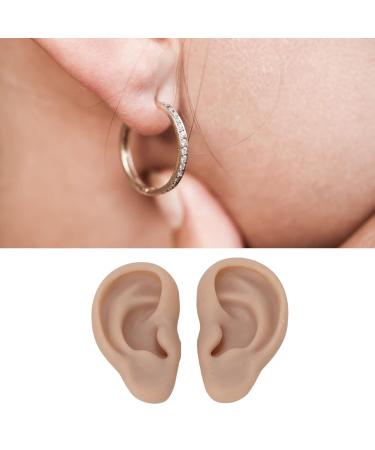 Realistic Lwuey Silicone Ear Model - Soft Flexible Artificial Ears for Jewelry Display & Acupuncture Training (Dark Skin Tone) - 2 Pieces - Buy Online on GoSupps.com