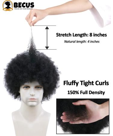 BECUS Afro Wig for Black Men - 8 Fluffy Tight Curls Human Hair Wig | 70's 80's Disco Rocker Costume | Free Wig Cap Included - Buy Online on GoSupps.com