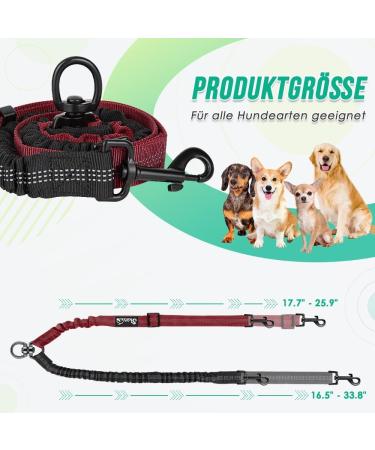 NASJAC Double Dog Leash No Tangle 360 Rotatable Adjustable Bungee for Small Medium & Large Dogs | Reflective | Black & Red - Buy Online on GoSupps.com