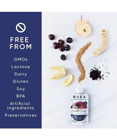 Noka Superfood Fruit Smoothie Pouches (Cherry Acai) Pack of 12 - Vegan, Gluten-Free with Flax Seed, Prebiotic Fiber & Plant Protein - Organic Squeeze Pouch, 4.22oz Each - Buy Online on GoSupps.com
