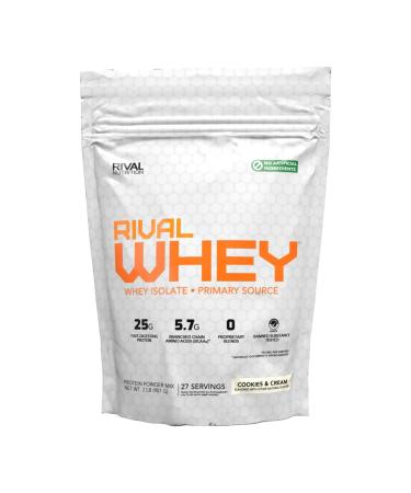 Rival Nutrition Naturally Flavoured Rival Whey Protein Powder | 100% Whey Protein Isolate Sourced Protein Powder | 25g Protein 5.7g BCAAs No Artificial Ingredients | 27 Servings 2LB (Cookies & Cream) Natural Cookies & Cream 2LB