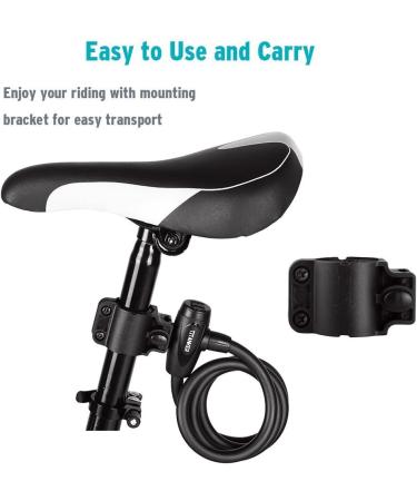 Titanker Bike Cable Lock with Mounting Bracket | Coiled Secure Keys | 1/2 x 4' | Matte Black - Buy Online on GoSupps.com
