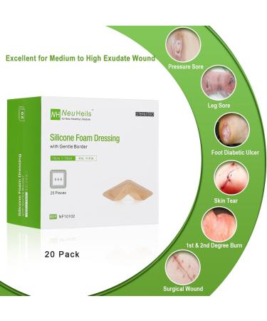 Buy Silicone Foam Dressing 4x4 (20 Pack) - High Absorbency Waterproof Wound Bandage for Bed Sores & Leg Ulcers - Buy Online on GoSupps.com