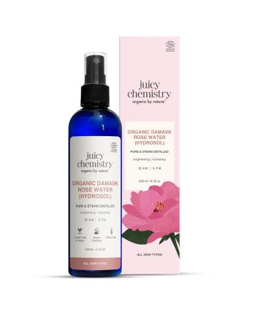 Juicy Chemistry Organic Rose Water (Hydrosol) | Face Toner for Glowing Brighter and Hydrated Skin | Made with Bulgarian Damask Roses (200 (Pack of 1))