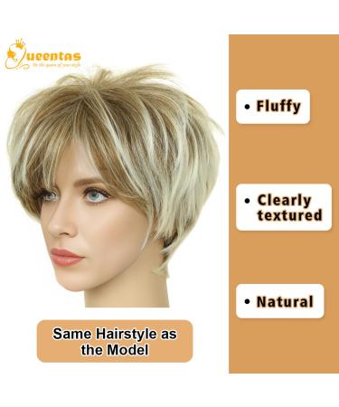 Queentas Blonde Women s Short Wig - Pixie Cut Synthetic Hair with Ponytail | Brown & Blonde Mixture - Buy Online on GoSupps.com