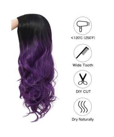 Buy Lila Long Wavy Ombre Synthetic Wig for Women - Black to Purple Curly Hair for Halloween & Daily Use - Buy Online on GoSupps.com
