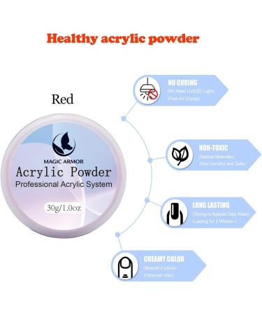 MAGIC ARMOR Red Acrylic Powder 30g - Professional Odor-Free Nail Extension Polymer Powder for French Manicure & 3D Nail Art - No Lamp Needed - Buy Online on GoSupps.com