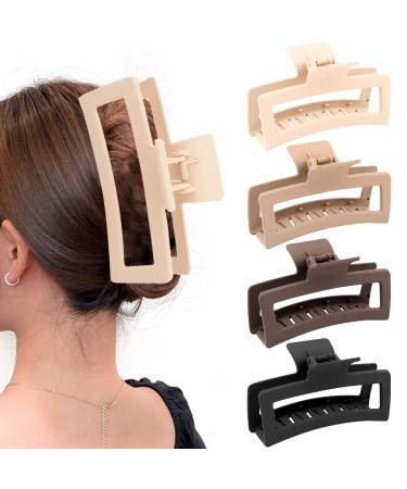 ZYTJ 5 Inche Extra Large Claw Clips for Thick Hair and Long Hair 4 Pack Xl Jumbo Claw clips Oversized Matte Non-slip Rectangle Hair Clips for Women Big Strong Hold Jaw Clip Neutral Color