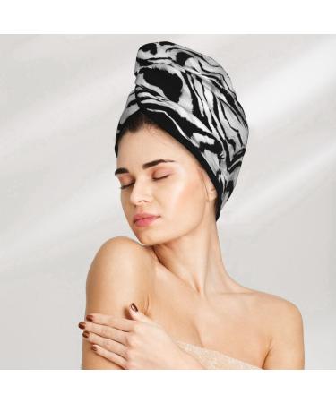 Zebra Psychedelic Liquid -Microfiber Hair Towel Super Absorbent Quick Dry Hair Turbans For Wet Hair Drying Hair Bonnet Cap For Curly Long Thick Hair Hair Towel Wrap With Button For Women Girls Kids