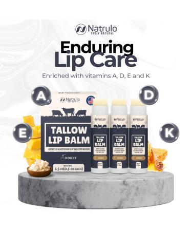Beef Tallow Lip Balm Natural Tallow Beeswax Chapstick Hydrating Moisturizer Grass Fed Bison Tallow Balm Lip Care Soothes Chapped Dry Lips Sensitive Skin Long Lasting Vitamin Rich USA-Made 3Pk - Buy Online on GoSupps.com