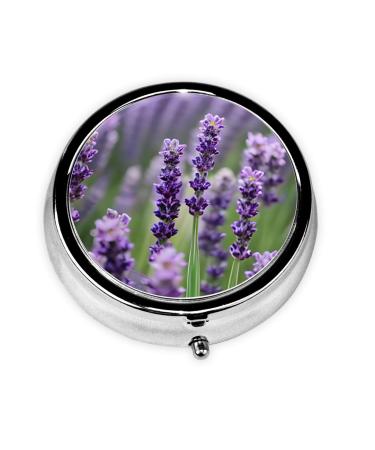 Purple Lavender Floral Flowers Portable Round Pill Box - Lightweight and Moisture-Proof Perfect for Organizing Vitamins Purple Lavender Floral Flowers One Size