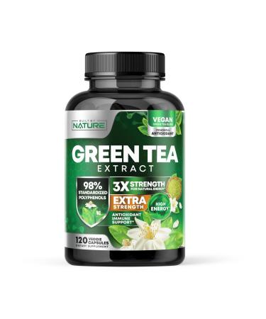 Built by Nature Green Tea Extract 1000mg High Potency Supplement with 98% Polyphenols 75% Catechins & 45% EGCG Natural Energy Support Non-GMO 120 Capsules