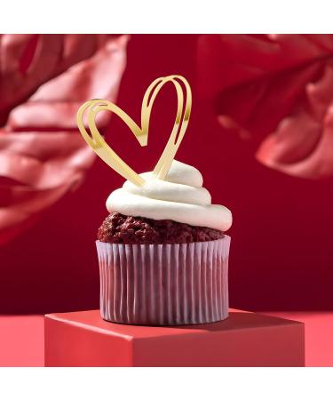 9PCS Heart Cake Topper Acrylic Love You Gold Mirror Cupcake Decoration DIY Cake Supplies for Wedding Birthday Valentine s Day Engagement Party - Buy Online on GoSupps.com