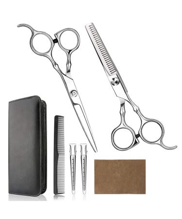 Hair Cutting Scissors Professional Home Haircutting Barber/Salon Thinning Shears Kit with Comb and Case for Men/Women (Sliver)