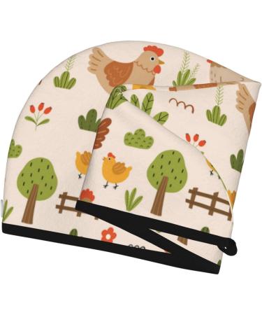 Cute Hen and Chicks Microfiber Hair Towel - Super Absorbent Coral Velvet Wrap for Women with Long Curly & Thick Hair | Quick Drying Hair Cap - Buy Online on GoSupps.com