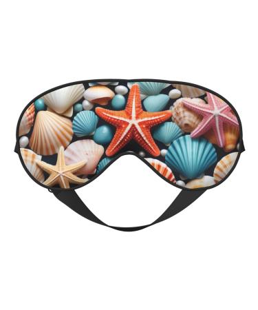 Soft Shell Starfish Pattern Printed Eye Mask Adjustable Breathable Eye Masks for Sleep Light Blocking & Double-Sided Black