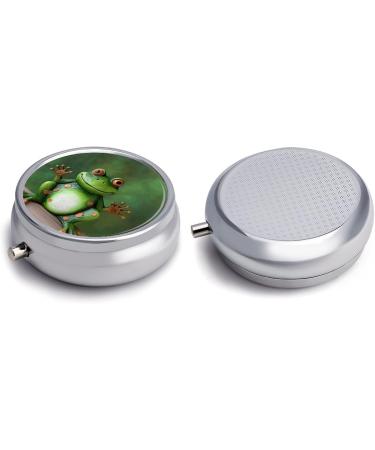 Round Frog Print Pill Box - 3 Compartment Medicine Organizer | Decorative Metal Portable Pocket Pill Case - Buy Online on GoSupps.com