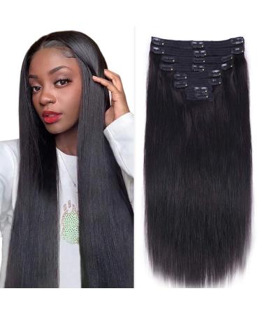 Nvnvdij Straight Clip in Hair Extensions Human Hair 8pcs Per Set with 18Clips Double Weft Clip in Human Hair Extensions Brazilian Virgin Human Hair Natural Black Color For Women (18 Inch, Straight Hair) 18 Inch Straight Hair