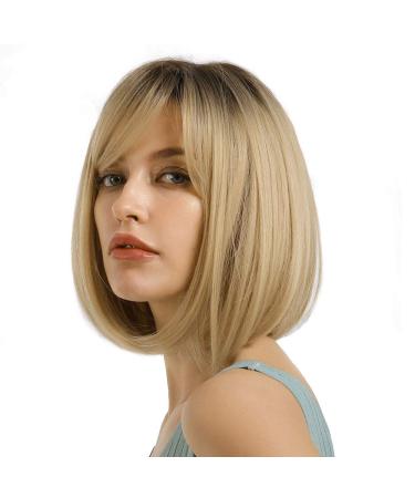 Morica Ombre Blonde Wig with Bangs - 14 Short Synthetic Bob for Women | Heat-Resistant, Perfect for Daily Wear & Parties - Buy Online on GoSupps.com