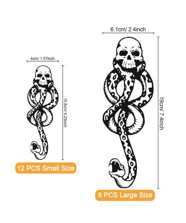Zayvor Halloween Death Eater Tattoo Set - Mamba Skull Snake Temporary Mark for Adult & Kids Costume - 8 Large and 12 Small Tattoos Included - Buy Online on GoSupps.com