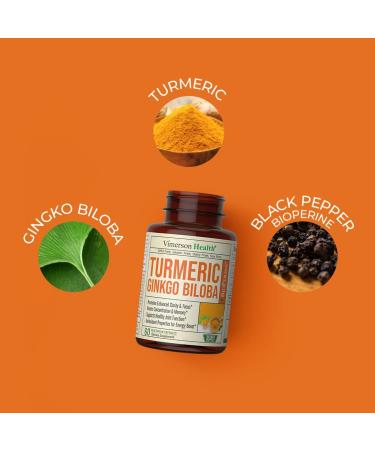 Turmeric Curcumin Ginkgo Biloba with BioPerine - Herbal Supplement for Focus, Memory, Brain Function & Joint Support - 60 Vegan Capsules - Buy Online on GoSupps.com