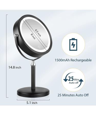 Quinskkin 8 Lighted Rechargeable Magnifying Makeup Mirror 7X Magnification with Stand and 3 Color 360 LED Lights - Black - Buy Online on GoSupps.com