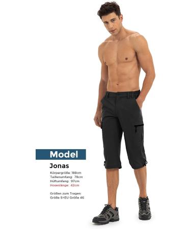 Waspornow Men's 3/4 Cargo Bermuda Shorts - Waterproof Stretch Hiking & MTB Pants - Outdoor Summer Wear in Black - Buy Online on GoSupps.com