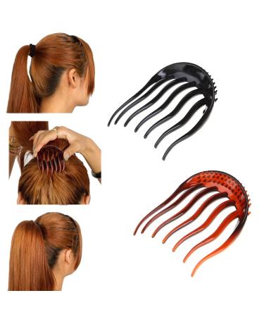 2 pieces of plastic bump it up hair use comb hair donut ponytail pads base hair maker braid hairstyle hair styling accessories for women girls (black + coffee)