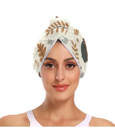 Palm Fruit Hair Towel 2 Pack Super Absorbent Hair Drying Towel Quick Dry Hair Turbans Head Towel with Button Twisty Wrap for Women Girls