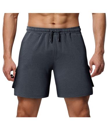 Ronony men sport shorts joggings shorts comfortable short pants with bags and cord strain loose fit running shorts fitness outdoor summer cotton XL a#dark gray