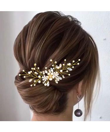 Fairvir hairpins to the bride wedding silver glittering rhinestones flowers flower hairpin pearl bride hair jewelry for women and girls (2 pieces) (gold)