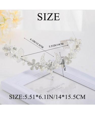IYOU Moon Bridal Wedding Crown Silver Pearl Flower Headpiece Tiara Flower Bride Bridemaid Hair Accessories for Women - Buy Online on GoSupps.com