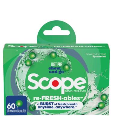 Scope Refreshables  On-The-Go Chewable Capsules for Bad Breath Treatment  Powerfully Fresh Spearmint  60ct