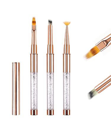 Ombre Nail Art Brushes Set for Gel Nail with Lid and Diamand Handle 3PCS LEA-SHALL Ombre/Gradient/Fan UV Polish Builder Painting Pen Kit Fine Brush DIY Decoration Home Salon Design Rose Gold 3PCS Blend Brushes