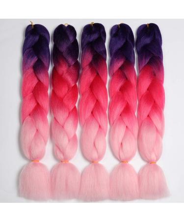 Showjarlly Jumbo Braid Art Hair Extensions - 24 Inch Ombre Kanekalon Braid - 5 Pack for Crochet Twist & Box Braids - Purple Peach & Light Pink - Buy Online on GoSupps.com