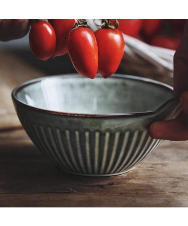 Grey Single Ear Bowl 5 Inch Thread Bowl Retro Ceramic Household Noodle Bowl Eating Bowl Creative Sauce Bowl Dessert Bowl Salad Bowl Gift Kitchenware 12.7*6*5.8cm Gray - Buy Online on GoSupps.com