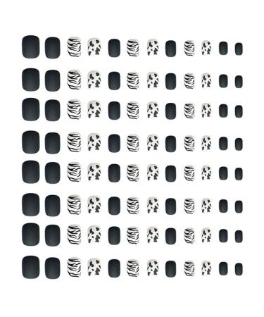 Frcolor black white cow matt fake nail press on fake nails art acrylic fake nails tips nightclub wrong nails kits square artificial nails for women and