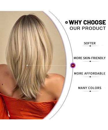 Esmee 16 Inch Ombre Straight Hair Wigs for Women | Black to Blonde Synthetic Heat-Resistant Wigs with Ponytail - Buy Online on GoSupps.com