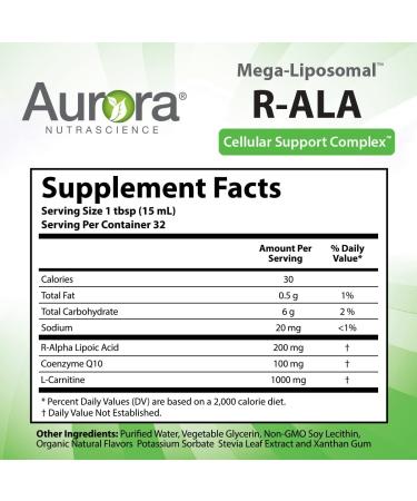 Aurora Nutrascience Mega-Liposomal R-Alpha Lipoic Acid 750 mg - Organic Fruit Flavor - 16 fl oz - Buy Online on GoSupps.com
