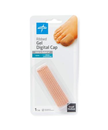 Medline Gel Ribbed Digital Toe Caps Stretchable Fabric Cushioning Support Ingrown Toenails Corns Reusable Small/Medium 1 Cap