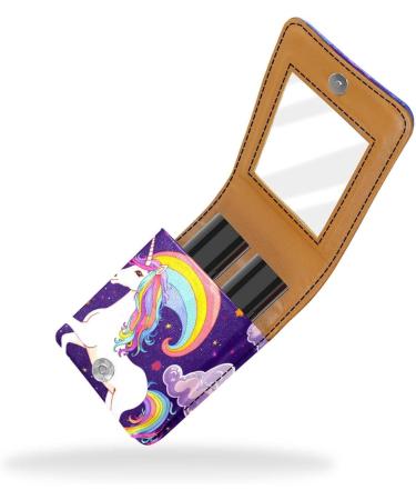 Lipstick Case - Leather Lip Gloss Organizer with Mirror | Mini Unicorn Rainbow Holder Bag - Buy Online on GoSupps.com