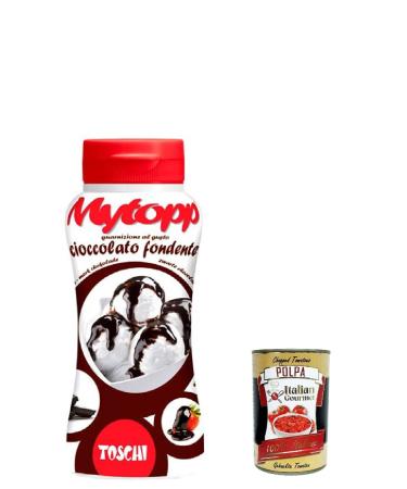 Italian Gourmet E.R. Toschi Topping Squeeze Cioccolato Fondant Set of 12 Dark Chocolate Sauces for Coffee Cocktails Ice Cups Porridge Pancakes and Pastries 200g + Italian Gourmet Polpa 400g