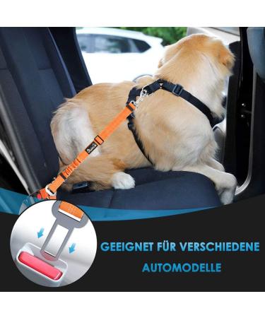 Slowton 2-in-1 Dog Car Belt | Adjustable Headrest Clasp & Universal Buckle | Reflective Rubber Band | Orange - 1PCS - Buy Online on GoSupps.com