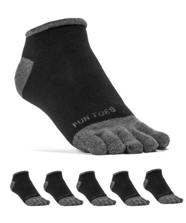 FUN TOES Men's Toe Socks Lightweight Breathable-Value 6 PAIRS Pack- Size 6-12 Black