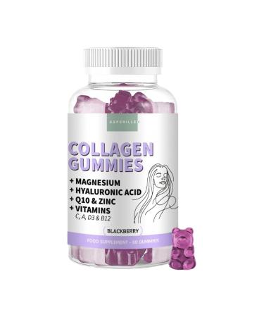 Gommes au Collag ne Marin Hydrolys avec Magn sium + Acide Hyaluronique + Coenzyme Q10 + Vitamine C - Pour la Peau Cheveux Articulations et Os - Collagen Gummies - 60 Unit s