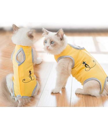 Pet Cat Recovery Suit Abdominal Wounds or Skin Diseases Costume Suit Surgical Clothes for After Surgery Wear (M:Yellow) M-Back length:10.6in Yellow - Buy Online on GoSupps.com