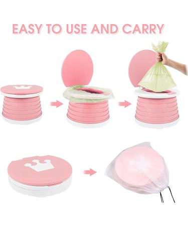 AutoTime Portable Travel Potty for Girls - Foldable Potty Seat with 15 Cleaning Bags - Perfect for Travel, Car, Camping - Pink - Buy Online on GoSupps.com