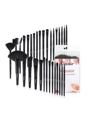 Makeup Brush Set, Complete 32pcs Black Makeup Brushes Synthetic Soft Bristles Brush for Foundation Kabuki Blush Blending with Storage Case Wooden Handle 5-Black